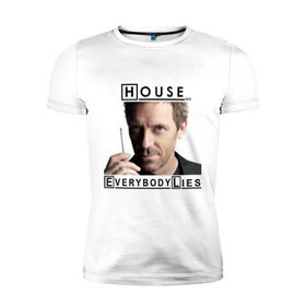 Мужская футболка премиум с принтом House idea в Санкт-Петербурге, 92% хлопок, 8% лайкра | приталенный силуэт, круглый вырез ворота, длина до линии бедра, короткий рукав | everybody lies | haus | house | все лгут | доктор | хауз | хаус | хью лори