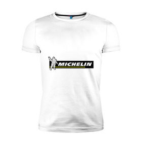 Мужская футболка премиум с принтом Michelin в Санкт-Петербурге, 92% хлопок, 8% лайкра | приталенный силуэт, круглый вырез ворота, длина до линии бедра, короткий рукав | michelin | авто | авто2012 | автомобили | машины | мишлен | тачки | тюнинг | шины мишлен