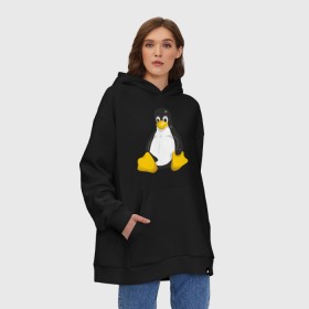Худи SuperOversize хлопок с принтом Linux (7) в Санкт-Петербурге, 70% хлопок, 30% полиэстер, мягкий начес внутри | карман-кенгуру, эластичная резинка на манжетах и по нижней кромке, двухслойный капюшон
 | пингвин