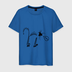 Мужская футболка хлопок с принтом Кот рыбак в Санкт-Петербурге, 100% хлопок | прямой крой, круглый вырез горловины, длина до линии бедер, слегка спущенное плечо. | кот рыбаккот | котик | котэ | кошак | рыба | рыбак | рыбка