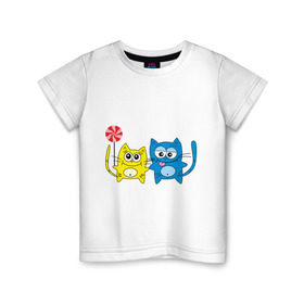 Детская футболка хлопок с принтом Влюбленные котята в Санкт-Петербурге, 100% хлопок | круглый вырез горловины, полуприлегающий силуэт, длина до линии бедер | влюбленные | влюбленные котятакотик | киса | кот | котенок | котята | кошка | любовь | парочка