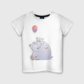 Детская футболка хлопок с принтом Бегемот в Санкт-Петербурге, 100% хлопок | круглый вырез горловины, полуприлегающий силуэт, длина до линии бедер | бегемот | воздушный | гипопотам | гиппопотам | шар | шарик