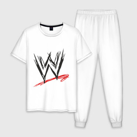 Мужская пижама хлопок с принтом WWE в Санкт-Петербурге, 100% хлопок | брюки и футболка прямого кроя, без карманов, на брюках мягкая резинка на поясе и по низу штанин
 | джон сина
