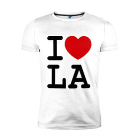 Мужская футболка премиум с принтом I love LA в Санкт-Петербурге, 92% хлопок, 8% лайкра | приталенный силуэт, круглый вырез ворота, длина до линии бедра, короткий рукав | i love | i love la | i love los angiles | los angiles | лос анджелес | я люблю лос анджелес