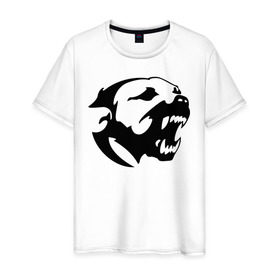 Мужская футболка хлопок с принтом Питбуль в Санкт-Петербурге, 100% хлопок | прямой крой, круглый вырез горловины, длина до линии бедер, слегка спущенное плечо. | злая собака | питбуль