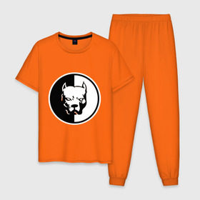 Мужская пижама хлопок с принтом Pitbull (2) в Санкт-Петербурге, 100% хлопок | брюки и футболка прямого кроя, без карманов, на брюках мягкая резинка на поясе и по низу штанин
 | pitbull | спартак