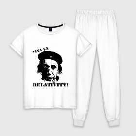 Женская пижама хлопок с принтом Эйнштейн - Viva La Relativity! в Санкт-Петербурге, 100% хлопок | брюки и футболка прямого кроя, без карманов, на брюках мягкая резинка на поясе и по низу штанин | че гевара