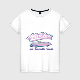 Женская футболка хлопок с принтом Malibu в Санкт-Петербурге, 100% хлопок | прямой крой, круглый вырез горловины, длина до линии бедер, слегка спущенное плечо | malibu | кадиллак | малибу | мой любимый пляж