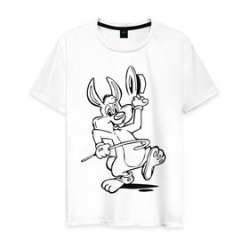 Мужская футболка хлопок с принтом Зайчик (6) в Санкт-Петербурге, 100% хлопок | прямой крой, круглый вырез горловины, длина до линии бедер, слегка спущенное плечо. | зайченок | зайчик | зайчонок | заяц | кролик