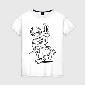 Женская футболка хлопок с принтом Зайчик (6) в Санкт-Петербурге, 100% хлопок | прямой крой, круглый вырез горловины, длина до линии бедер, слегка спущенное плечо | зайченок | зайчик | зайчонок | заяц | кролик