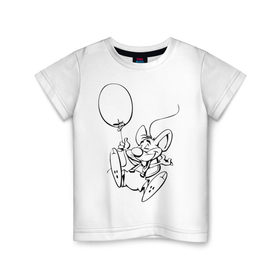 Детская футболка хлопок с принтом Мышка с шариком в Санкт-Петербурге, 100% хлопок | круглый вырез горловины, полуприлегающий силуэт, длина до линии бедер | воздушный | мышенок | мышка | мышонок | мышь | шар | шарик
