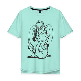 Мужская футболка хлопок Oversize с принтом Мамонтенок в Санкт-Петербурге, 100% хлопок | свободный крой, круглый ворот, “спинка” длиннее передней части | слон