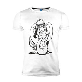 Мужская футболка премиум с принтом Мамонтенок в Санкт-Петербурге, 92% хлопок, 8% лайкра | приталенный силуэт, круглый вырез ворота, длина до линии бедра, короткий рукав | слон