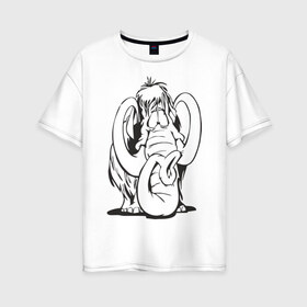Женская футболка хлопок Oversize с принтом Мамонтенок в Санкт-Петербурге, 100% хлопок | свободный крой, круглый ворот, спущенный рукав, длина до линии бедер
 | слон