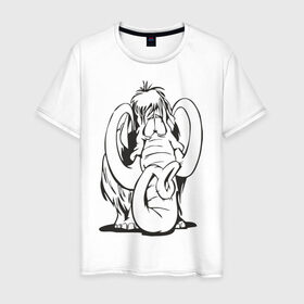 Мужская футболка хлопок с принтом Мамонтенок в Санкт-Петербурге, 100% хлопок | прямой крой, круглый вырез горловины, длина до линии бедер, слегка спущенное плечо. | слон