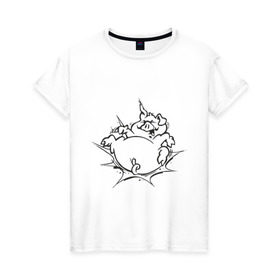 Женская футболка хлопок с принтом Поросенок в Санкт-Петербурге, 100% хлопок | прямой крой, круглый вырез горловины, длина до линии бедер, слегка спущенное плечо | поросенок | свинка | свинья | хрюн | хрюшка