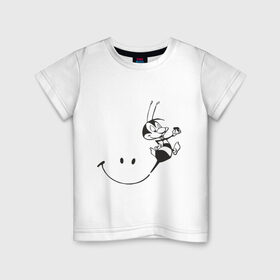 Детская футболка хлопок с принтом Пчелка в Санкт-Петербурге, 100% хлопок | круглый вырез горловины, полуприлегающий силуэт, длина до линии бедер | пчела | пчелка | улыбка