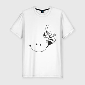 Мужская футболка премиум с принтом Пчелка в Санкт-Петербурге, 92% хлопок, 8% лайкра | приталенный силуэт, круглый вырез ворота, длина до линии бедра, короткий рукав | пчела | пчелка | улыбка