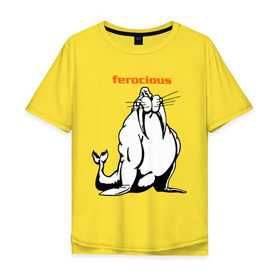 Мужская футболка хлопок Oversize с принтом Самый сильный в Санкт-Петербурге, 100% хлопок | свободный крой, круглый ворот, “спинка” длиннее передней части | Тематика изображения на принте: ferocious | дикий | жестокий | животные | морж | самый сильный | свирепый