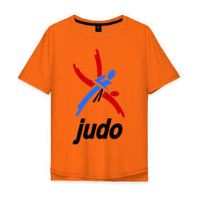 Мужская футболка хлопок Oversize с принтом Дзюдо - Judo эмблема в Санкт-Петербурге, 100% хлопок | свободный крой, круглый ворот, “спинка” длиннее передней части | Тематика изображения на принте: дзюдо