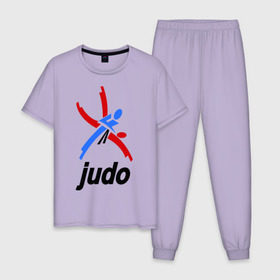 Мужская пижама хлопок с принтом Дзюдо - Judo эмблема в Санкт-Петербурге, 100% хлопок | брюки и футболка прямого кроя, без карманов, на брюках мягкая резинка на поясе и по низу штанин
 | Тематика изображения на принте: дзюдо