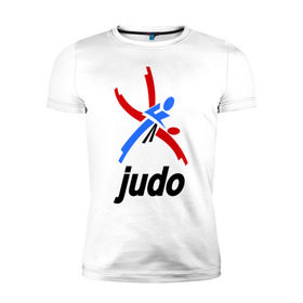 Мужская футболка премиум с принтом Дзюдо - Judo эмблема в Санкт-Петербурге, 92% хлопок, 8% лайкра | приталенный силуэт, круглый вырез ворота, длина до линии бедра, короткий рукав | дзюдо