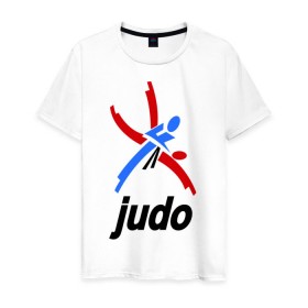 Мужская футболка хлопок с принтом Дзюдо - Judo эмблема в Санкт-Петербурге, 100% хлопок | прямой крой, круглый вырез горловины, длина до линии бедер, слегка спущенное плечо. | Тематика изображения на принте: дзюдо