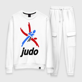 Женский костюм хлопок с принтом Дзюдо - Judo эмблема в Санкт-Петербурге, 100% хлопок | на свитшоте круглая горловина, мягкая резинка по низу. Брюки заужены к низу, на них два вида карманов: два 