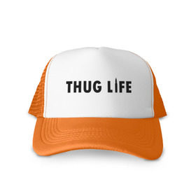 Кепка тракер с сеткой с принтом Thug life в Санкт-Петербурге, трикотажное полотно; задняя часть — сетка | длинный козырек, универсальный размер, пластиковая застежка | gangsta | gansta | hip | hip hop | hop | rap | пуля | реп | рэп | рэпчина | хип | хип хоп | хоп