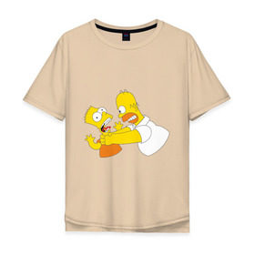 Мужская футболка хлопок Oversize с принтом Гомер душит Барта в Санкт-Петербурге, 100% хлопок | свободный крой, круглый ворот, “спинка” длиннее передней части | гомер