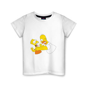 Детская футболка хлопок с принтом Гомер душит Барта в Санкт-Петербурге, 100% хлопок | круглый вырез горловины, полуприлегающий силуэт, длина до линии бедер | гомер