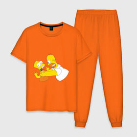 Мужская пижама хлопок с принтом Гомер душит Барта в Санкт-Петербурге, 100% хлопок | брюки и футболка прямого кроя, без карманов, на брюках мягкая резинка на поясе и по низу штанин
 | гомер