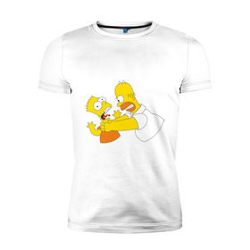 Мужская футболка премиум с принтом Гомер душит Барта в Санкт-Петербурге, 92% хлопок, 8% лайкра | приталенный силуэт, круглый вырез ворота, длина до линии бедра, короткий рукав | гомер
