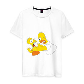 Мужская футболка хлопок с принтом Гомер душит Барта в Санкт-Петербурге, 100% хлопок | прямой крой, круглый вырез горловины, длина до линии бедер, слегка спущенное плечо. | гомер