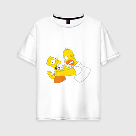 Женская футболка хлопок Oversize с принтом Гомер душит Барта в Санкт-Петербурге, 100% хлопок | свободный крой, круглый ворот, спущенный рукав, длина до линии бедер
 | гомер