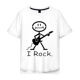 Мужская футболка хлопок Oversize с принтом Чувак с гитарой - I Rock в Санкт-Петербурге, 100% хлопок | свободный крой, круглый ворот, “спинка” длиннее передней части | гитара