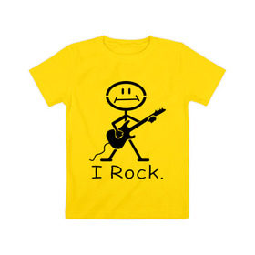 Детская футболка хлопок с принтом Чувак с гитарой - I Rock в Санкт-Петербурге, 100% хлопок | круглый вырез горловины, полуприлегающий силуэт, длина до линии бедер | Тематика изображения на принте: гитара