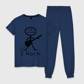 Женская пижама хлопок с принтом Чувак с гитарой - I Rock в Санкт-Петербурге, 100% хлопок | брюки и футболка прямого кроя, без карманов, на брюках мягкая резинка на поясе и по низу штанин | гитара