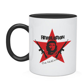 Кружка двухцветная с принтом Che Guevara - revolution в Санкт-Петербурге, керамика | объем — 330 мл, диаметр — 80 мм. Цветная ручка и кайма сверху, в некоторых цветах — вся внутренняя часть | che guevara | revolution | гевара | звезда | куба | революция | че