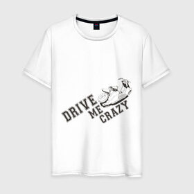 Мужская футболка хлопок с принтом Drive me crazy в Санкт-Петербурге, 100% хлопок | прямой крой, круглый вырез горловины, длина до линии бедер, слегка спущенное плечо. | Тематика изображения на принте: drive me crazy | авто | автомобиль | драйв | машины | тачки | тюнинг