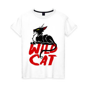 Женская футболка хлопок с принтом Wild Cat (2) в Санкт-Петербурге, 100% хлопок | прямой крой, круглый вырез горловины, длина до линии бедер, слегка спущенное плечо | wild cat | дикая кошка | киса | кошечка | кошка | кошки