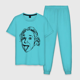 Мужская пижама хлопок с принтом Эйнштейн в Санкт-Петербурге, 100% хлопок | брюки и футболка прямого кроя, без карманов, на брюках мягкая резинка на поясе и по низу штанин
 | albert einstein | альберт эйнштейн | высунутый язык | знаменитость | наука | ученый | физик | эйнштейн