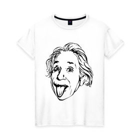 Женская футболка хлопок с принтом Эйнштейн в Санкт-Петербурге, 100% хлопок | прямой крой, круглый вырез горловины, длина до линии бедер, слегка спущенное плечо | Тематика изображения на принте: albert einstein | альберт эйнштейн | высунутый язык | знаменитость | наука | ученый | физик | эйнштейн