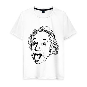 Мужская футболка хлопок с принтом Эйнштейн в Санкт-Петербурге, 100% хлопок | прямой крой, круглый вырез горловины, длина до линии бедер, слегка спущенное плечо. | albert einstein | альберт эйнштейн | высунутый язык | знаменитость | наука | ученый | физик | эйнштейн