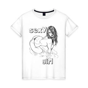 Женская футболка хлопок с принтом Sexy girl (3) в Санкт-Петербурге, 100% хлопок | прямой крой, круглый вырез горловины, длина до линии бедер, слегка спущенное плечо | 