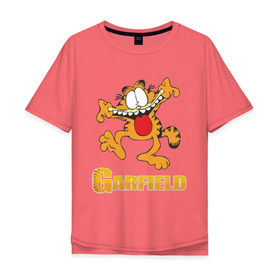 Мужская футболка хлопок Oversize с принтом Garfield в Санкт-Петербурге, 100% хлопок | свободный крой, круглый ворот, “спинка” длиннее передней части | Тематика изображения на принте: garfield | гарфилд