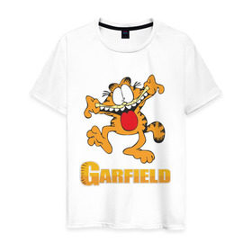 Мужская футболка хлопок с принтом Garfield в Санкт-Петербурге, 100% хлопок | прямой крой, круглый вырез горловины, длина до линии бедер, слегка спущенное плечо. | garfield | гарфилд