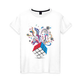 Женская футболка хлопок с принтом КРеатив в Санкт-Петербурге, 100% хлопок | прямой крой, круглый вырез горловины, длина до линии бедер, слегка спущенное плечо | colors | дизайн | краски | кубик рубика | поток цвета | цвета