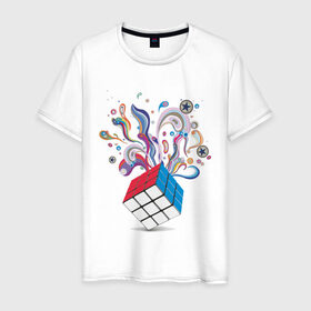 Мужская футболка хлопок с принтом КРеатив в Санкт-Петербурге, 100% хлопок | прямой крой, круглый вырез горловины, длина до линии бедер, слегка спущенное плечо. | colors | дизайн | краски | кубик рубика | поток цвета | цвета