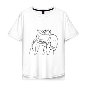 Мужская футболка хлопок Oversize с принтом Девушка боксер в Санкт-Петербурге, 100% хлопок | свободный крой, круглый ворот, “спинка” длиннее передней части | емельяненко